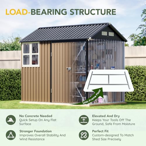 6x4FT Outdoor Steel Storage Shed with Clear Window, Lockable Doors, Weather-Resistant Metal Tool Shed for Garden, Backyard, Patio, and Utility Storage