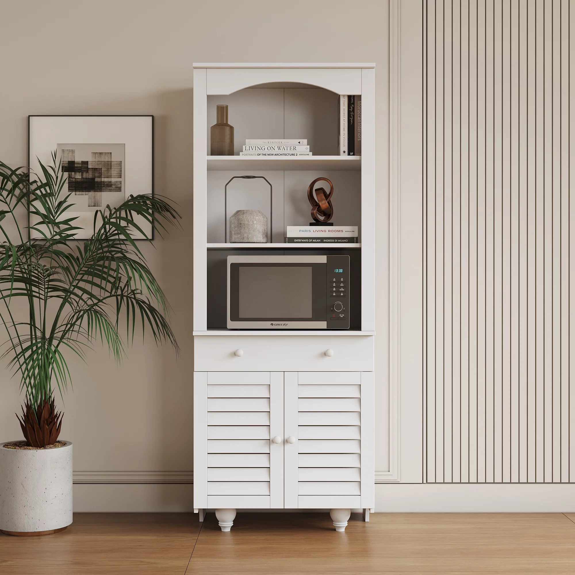 Royard Oaktree Tall Storage Cabinet Freestanding Kitchen Pantry Cabinets with Hutch