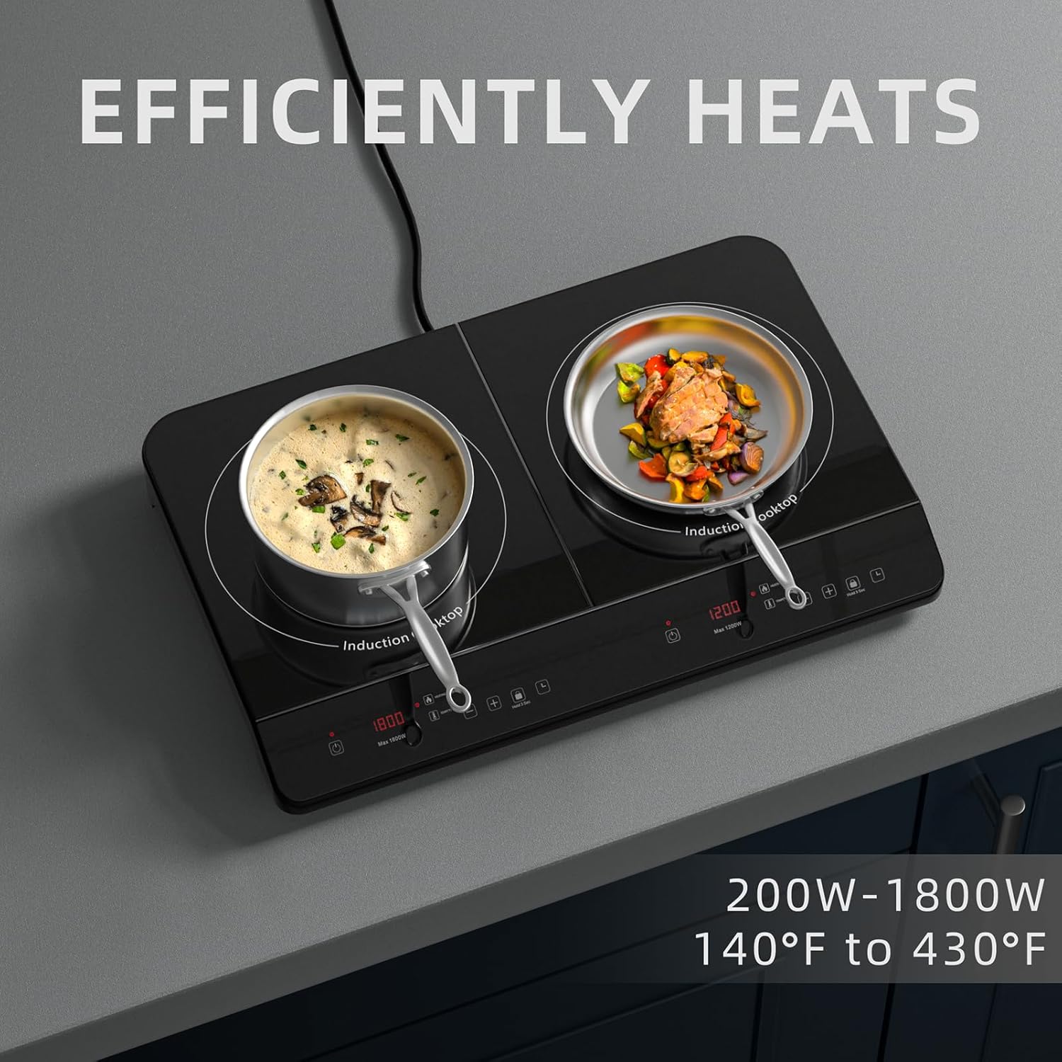 Double Induction Cooktop 1800W Dual Burner Induction Cooker 2 Burners Electric Countertop Stove With 9 Power Levels