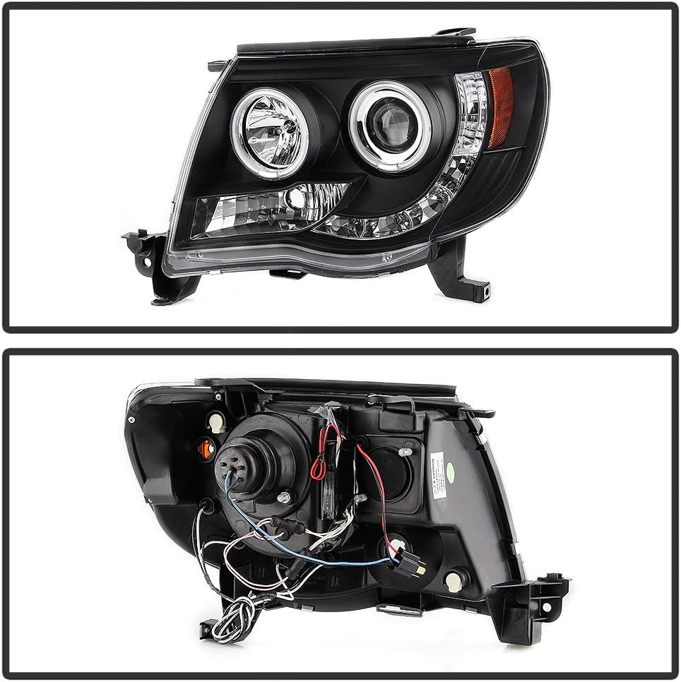 ACANII - For 2005-2011 Toyota Tacoma LED DRL CCFL Halo Black Housing Projector Headlights Headlamps, Driver & Passenger