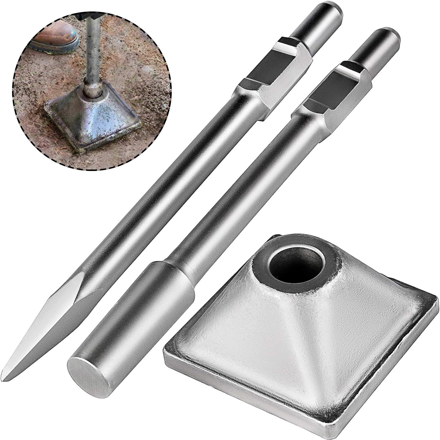 Bestauto Jack Hammer 1-1/8" Tamper Shank, Dirt Tamper 6x6" Compactor Plate with Electric Chisel Dirt Compactor