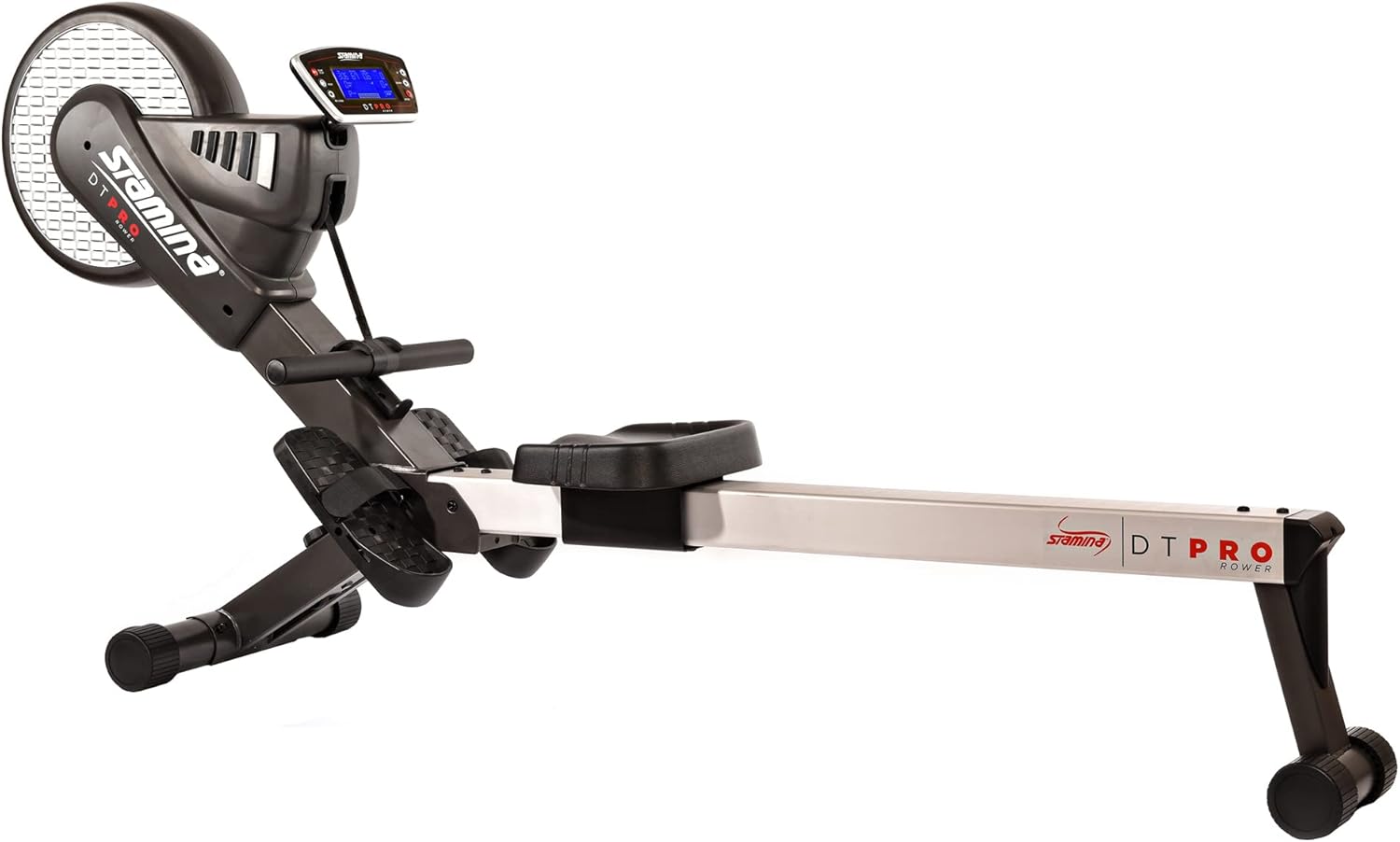 Stamina Pro Dual Air and Magnetic Resistance Rowing Machine Foldable w/Fitness Coaching App and Wireless Chest Strap Heart Monitor