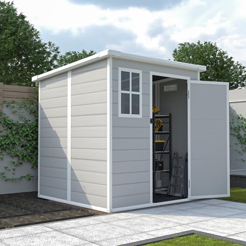 4×8 FT Outdoor Metal Storage Shed,Heavy-Duty Lean to Storage Shed with Floor Base,Garden Tool Metal Storage House W/Lockable Door and 2 Air Vents
