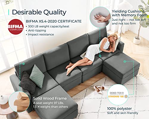 LINSY HOME Modular Sectional Sofa, Convertible U Shaped Sofa Couch with Storage, Memory Foam, Modular Sectionals with Ottomans