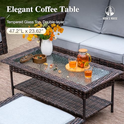 HERA'S HOUSE High Back Patio Furniture Set with Swivel Chairs, Outdoor Wicker Conversation Sets with 5.5" Comfy Cushions, 4 Piece Outside Sofa Sets