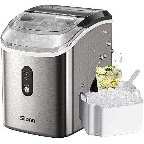 Nugget Ice Maker Countertop, Silonn Chewable Pellet Ice Machine with Self-Cleanin Function, 33lbs/24H Portable Ice Makers for Home Kitchen Officce