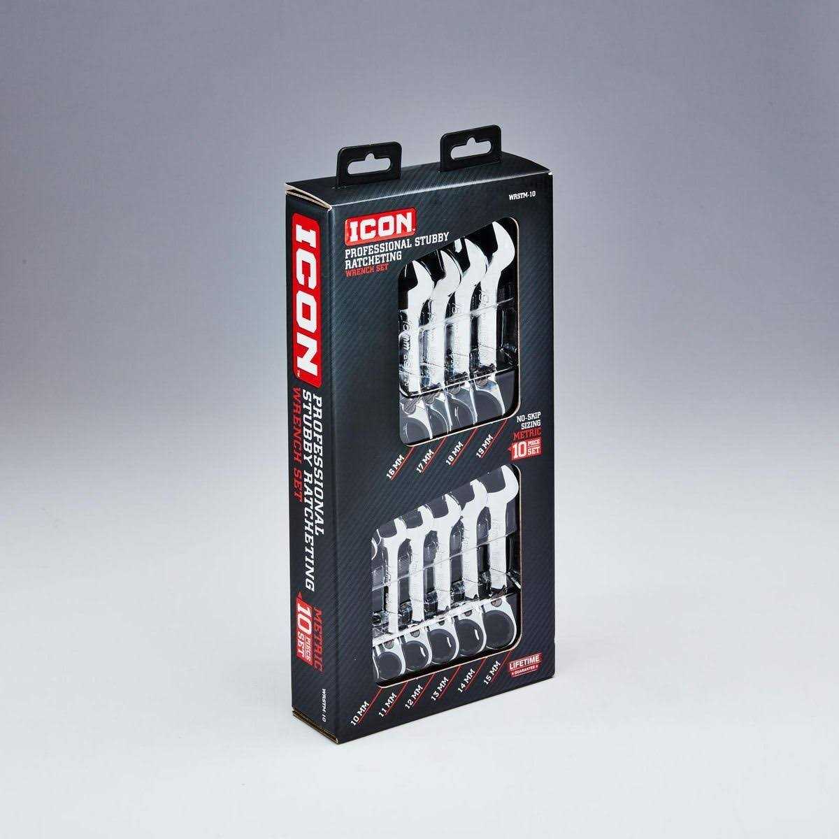 Icon Metric Professional Stubby Ratcheting Combination Wrench Set