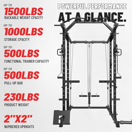 Mikolo Power Cage, Power Rack with Cable Crossover System, 1500LBS Squat Rack with LAT Pull Down System