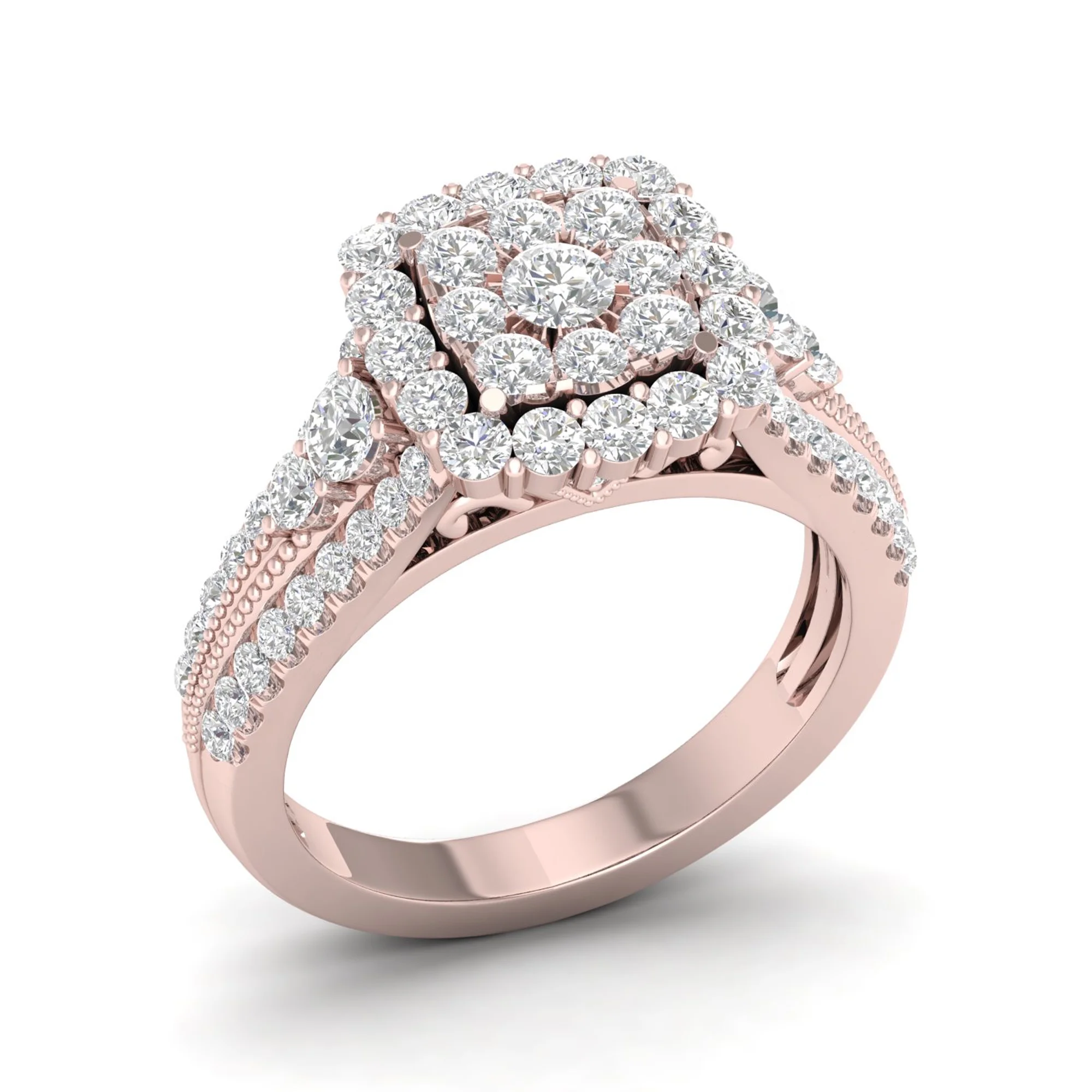 1 1/2Ct TDW Diamond 14K Rose Gold Cluster Engagement Ring