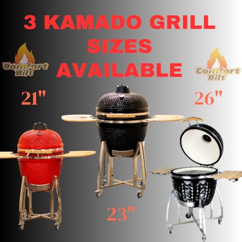 21" Kamado Grill COALS by Comfortbilt Ceramic Charcoal Grill Smoker with Cart Side Shelves and 412 Cooking Square Inches