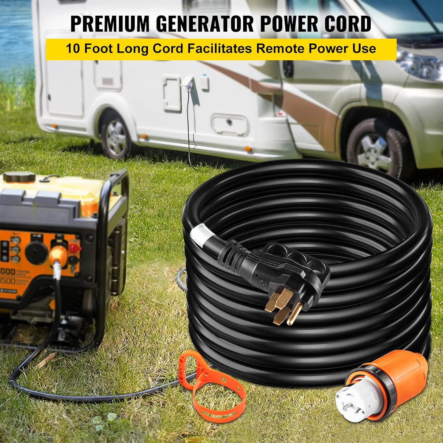 VEVOR Generator Cord, 15' Generator Power Cord w/ Plug in & Out Pin of Inlet Box Side, 50AMP SS2-50R/CS6375 Style Inlets Cable