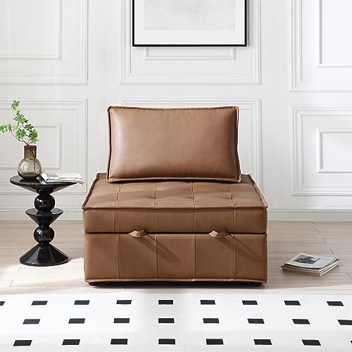 Senviy PU Leather Convertible Sofa Bed with Pillow and Button Tufted, Pull-Out Sleeper Single Sofabed Leisure Sofa Chair for Office, Living Room