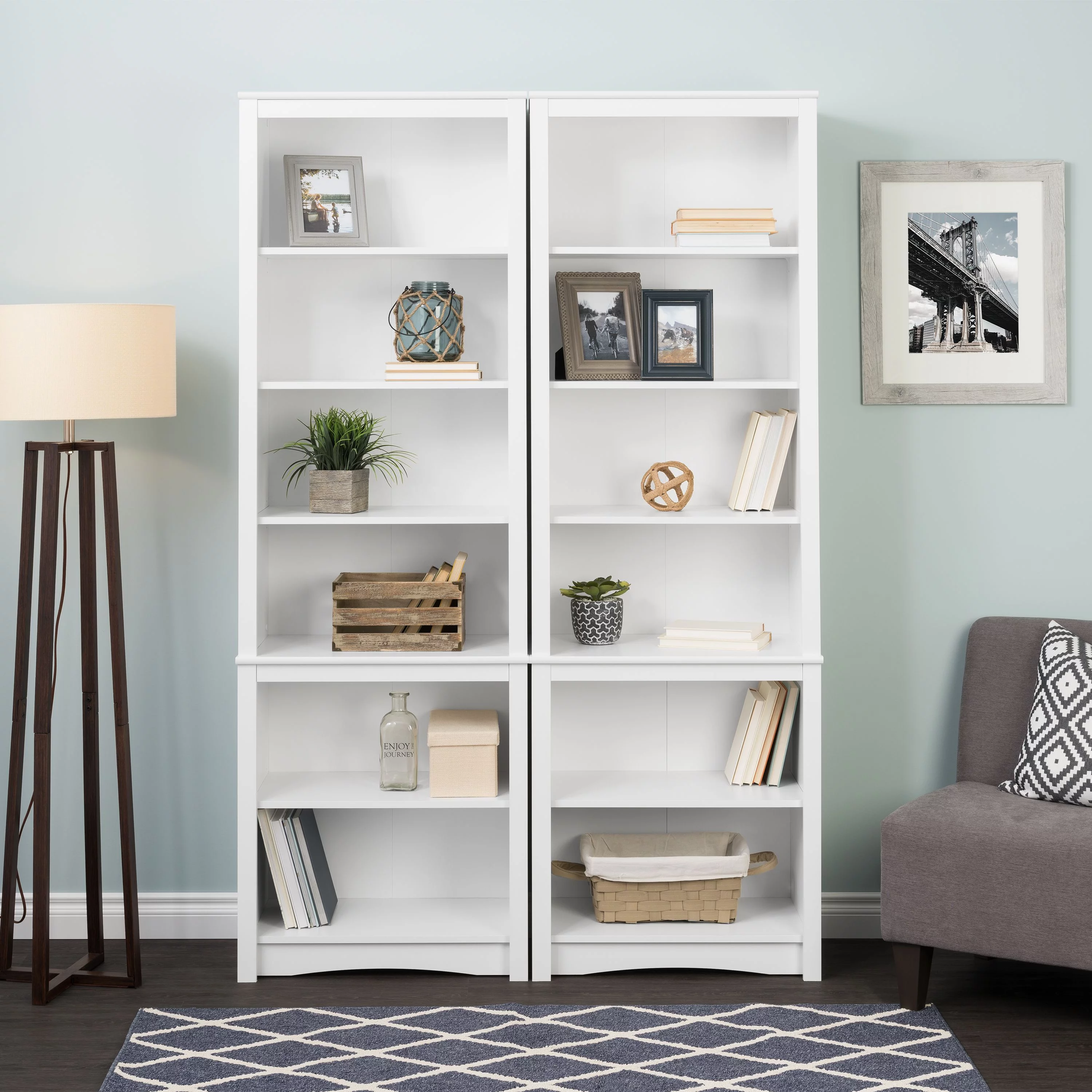 Prepac Home Office Modern 80" Tall Bookcase with Adjustable Shelves, White