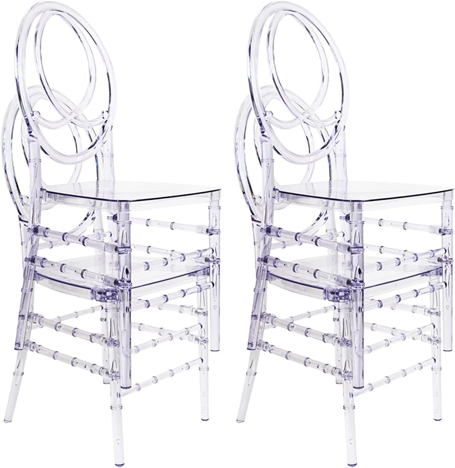 FOH Upgraded 4Pcs Cross Back Stacking In Clear Crystal Chiavari Ghost Chairs, Stackable Transparent Elegant Party Event Wedding Chairs