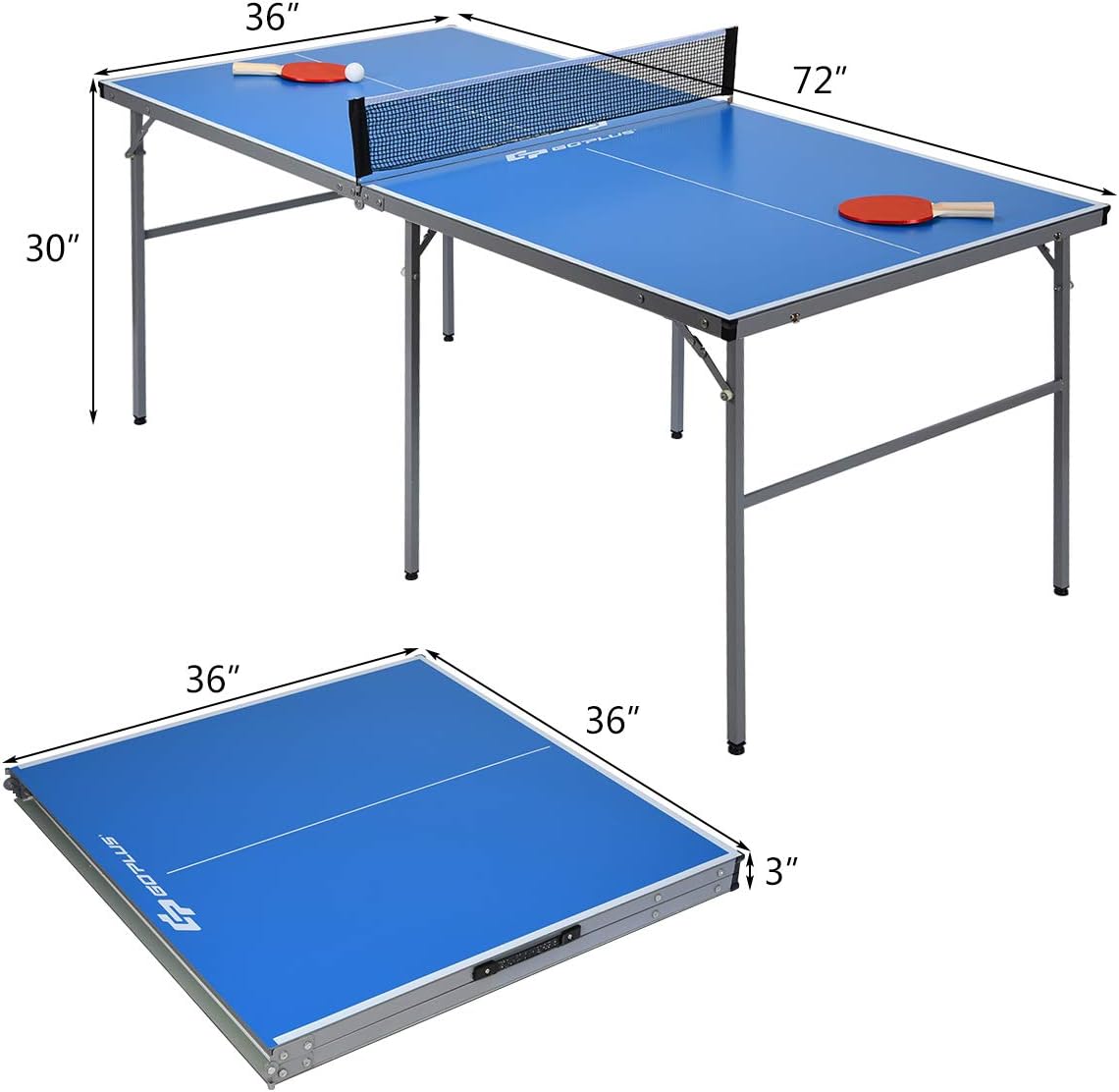 Goplus Foldable Ping Pong Table, 100% Preassembled, Portable Table Tennis Table Game Set with Net