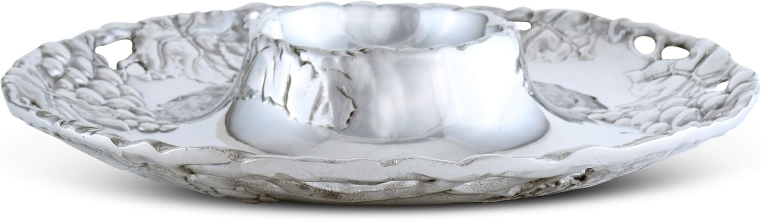 Arthur Court Designs Metal Grape Chip and Dip Platter in Grape Pattern Sand Casted in Aluminum with Artisan Quality Hand Polished Designer
