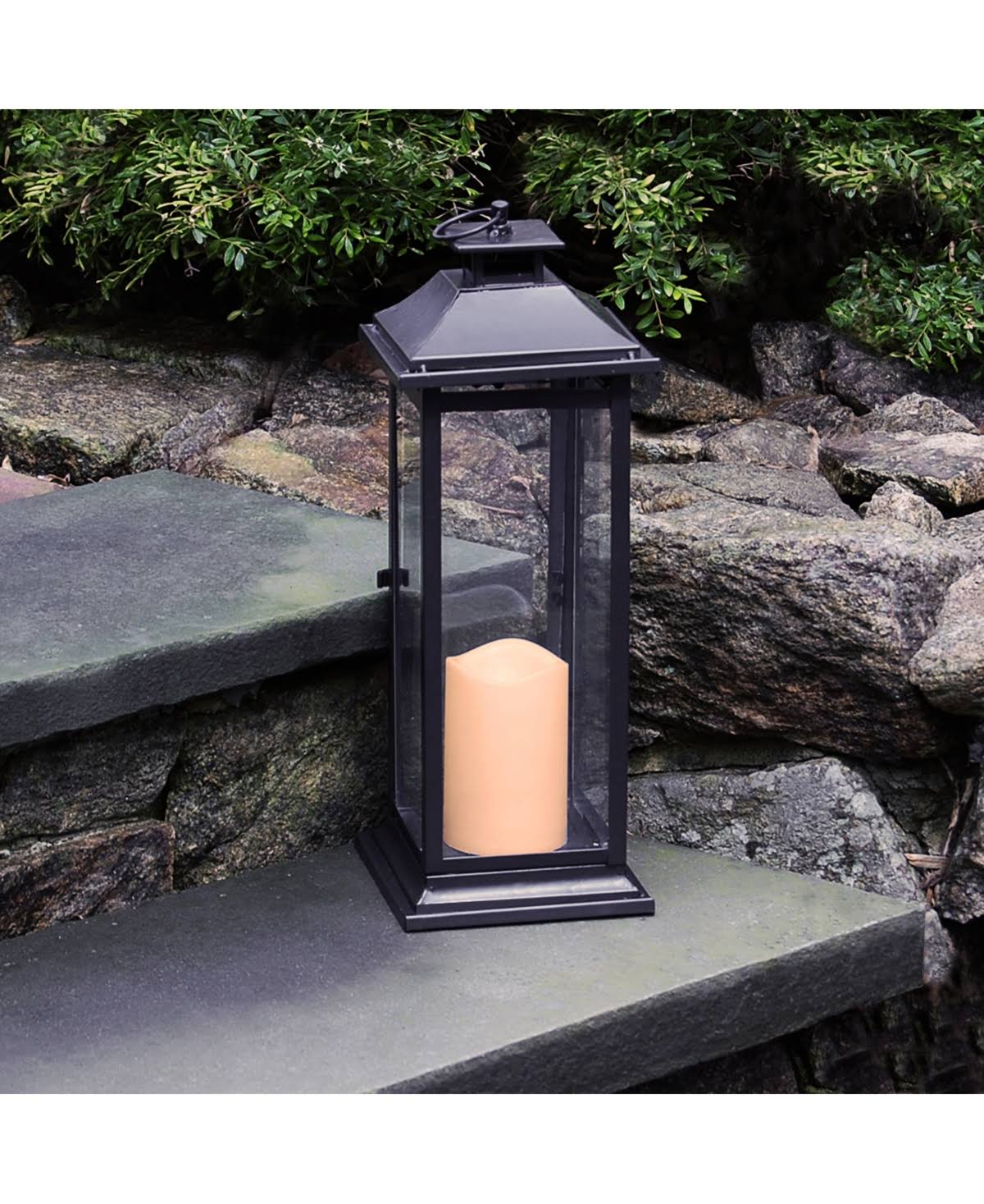 Lumabase Metal Lantern with LED Candle - Traditional Black