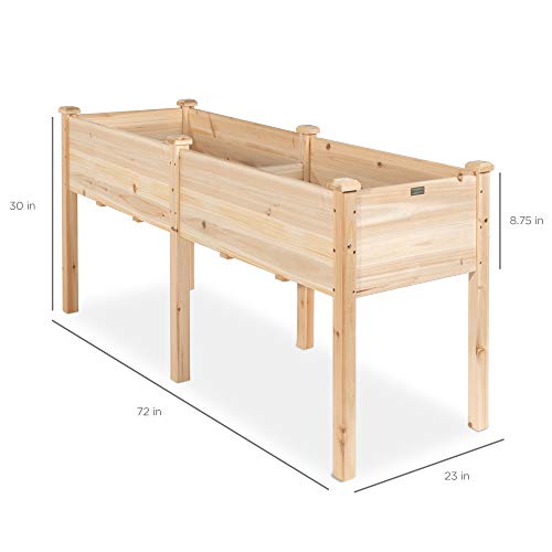 Best Choice Products 72x23x30in Raised Garden Bed, Elevated Wood Planter Box Stand for Backyard, Patio, Balcony w/Divider Panel, 6 Legs