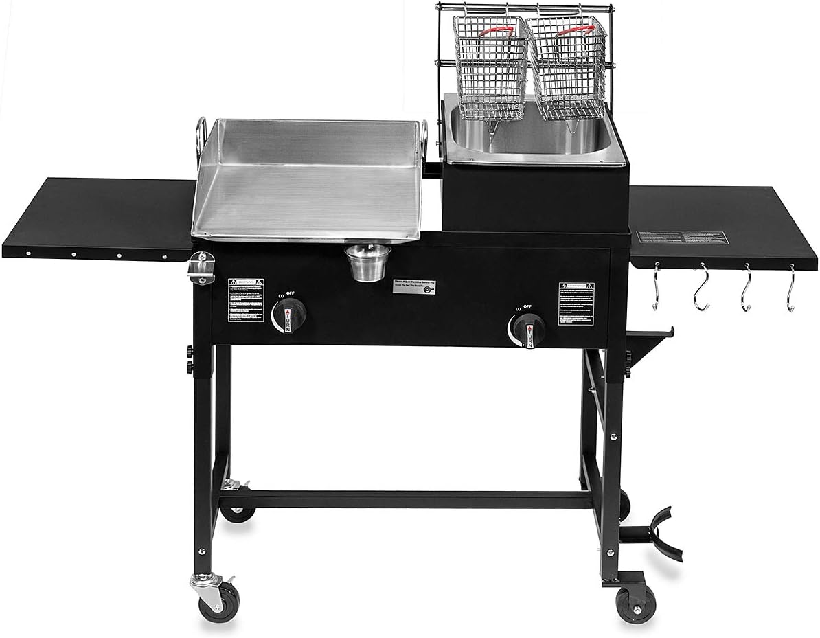 Barton Double Burner Stove and Deep Fryer w/Two Side Shelves 58,000 BTU Outdoor Propane Portable Camping Cooking Range