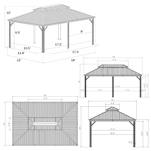 Kozyard Apollo 10’x12’ Hardtop Gazebo, Wooden Coated Aluminum Frame Canopy with Galvanized Steel Double Roof