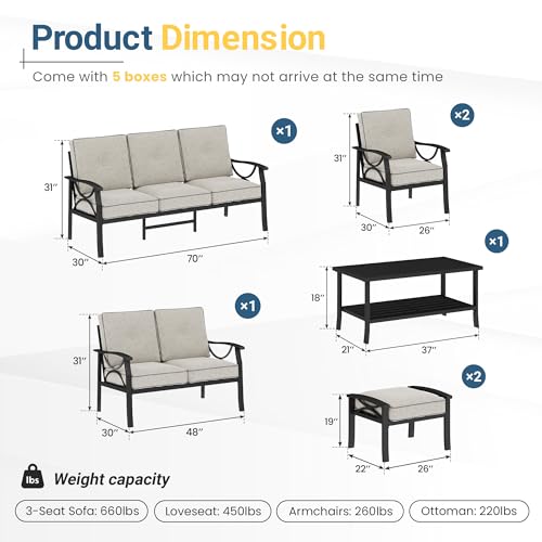 Wisteria Lane 5-Piece Outdoor Patio Furniture Set, Outdoor Metal Sectional Furniture with Cushions