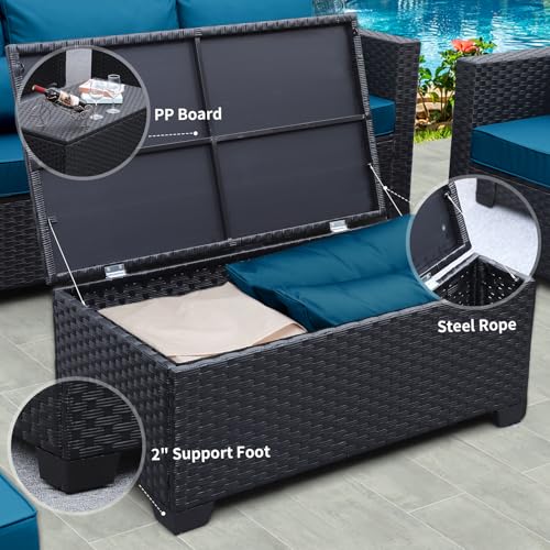 Rattaner Patio Wicker Furniture Set 6 Pieces Outdoor HDPE Wicker Conversation Couch Sectional Chair Sofa Set with Grey Cushions