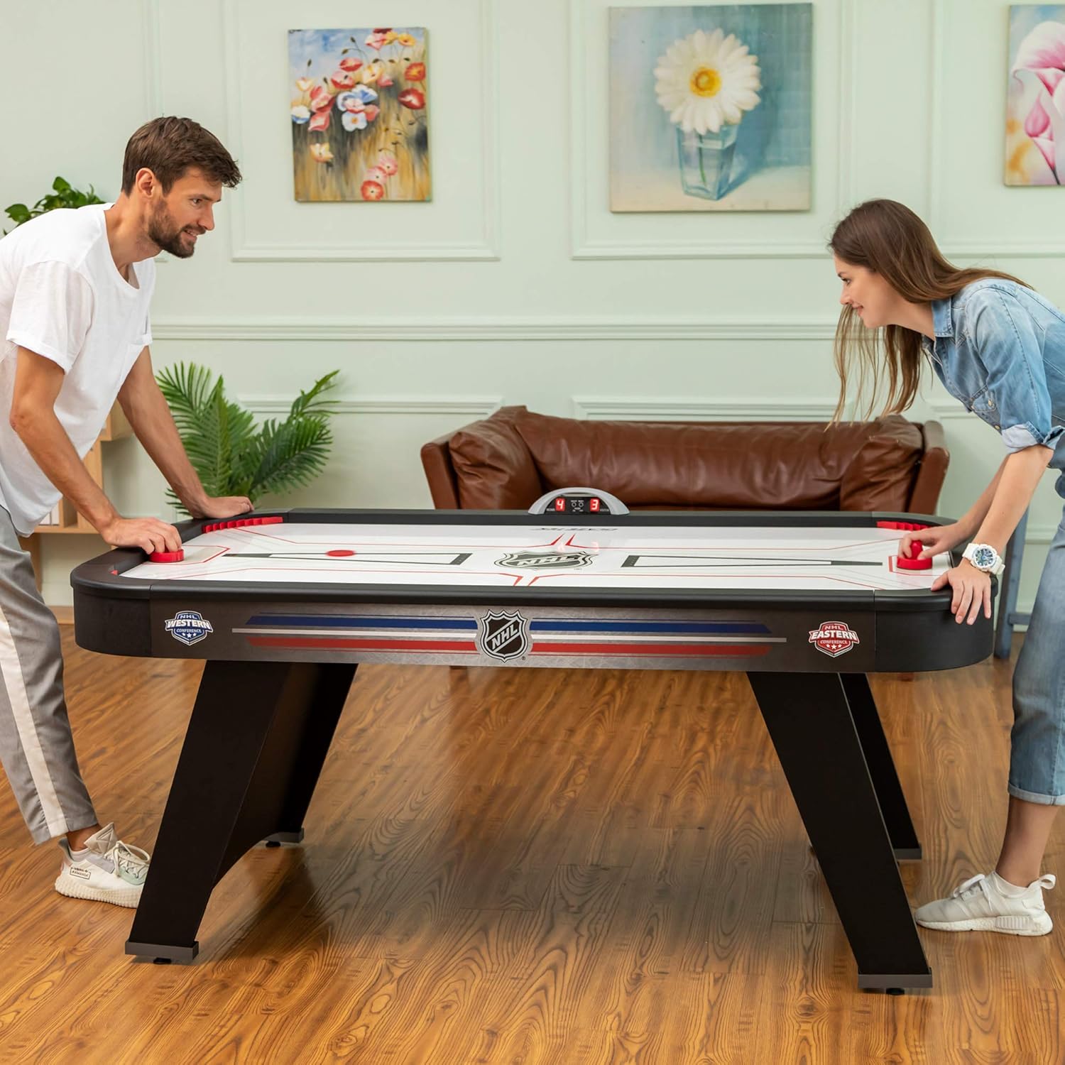 EastPoint Sports NHL 72” Air Attack Air Hockey Table with LED Scoring System – Perfect for Family Game Room, Adult rec Room, basements, Man cave
