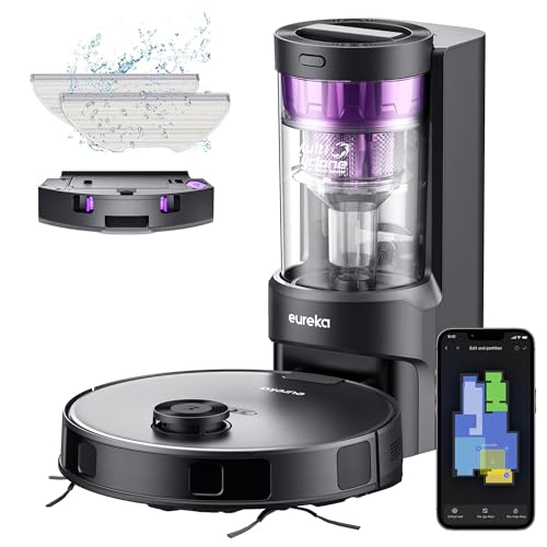 Eureka Robot Vacuum with Bagless Self Emptying Station, 2 in 1 Robotic Vacuum and Mop Combo, 60-Day Capacity, 4000Pa Suction, Auto Lifting Mop