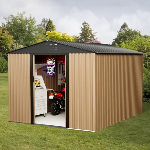 Metal Garden Shed, Outdoor Storage Shed, 10FT x 8FT Sheds & Outdoor Storage, Metal Utility Tool Storage Shed with Door Lock, Waterproof Roofs