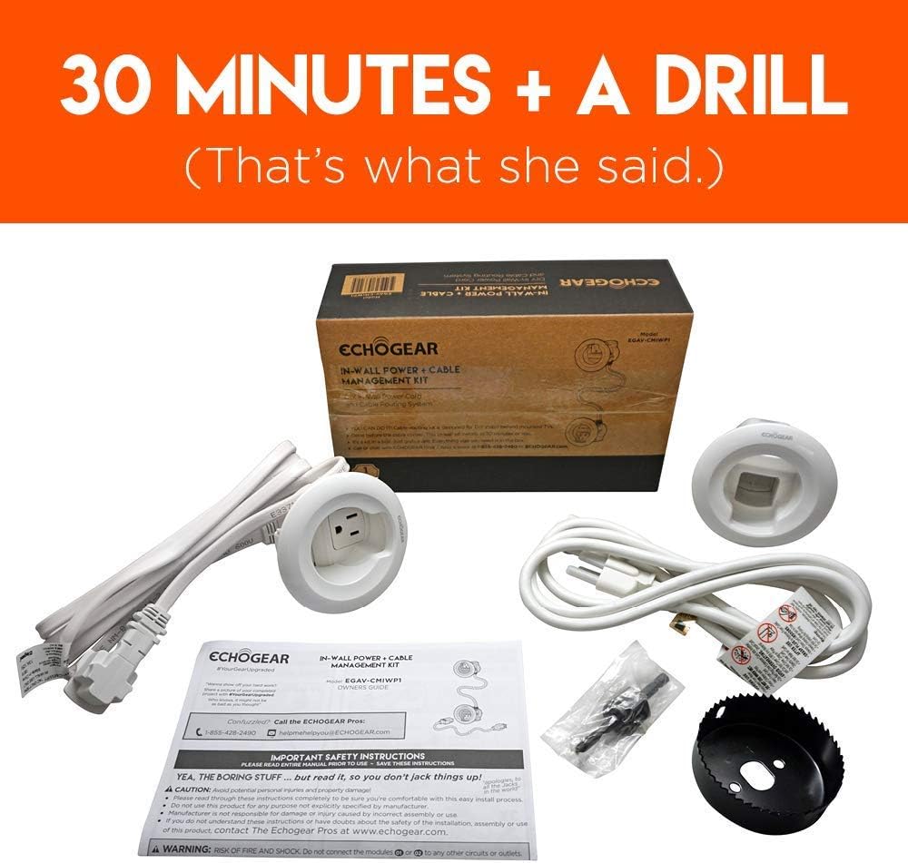 ECHOGEAR in-Wall Cable Concealer Kit - Includes Power & Low Voltage Cable Management - Hide TV Wires When Mounting A TV