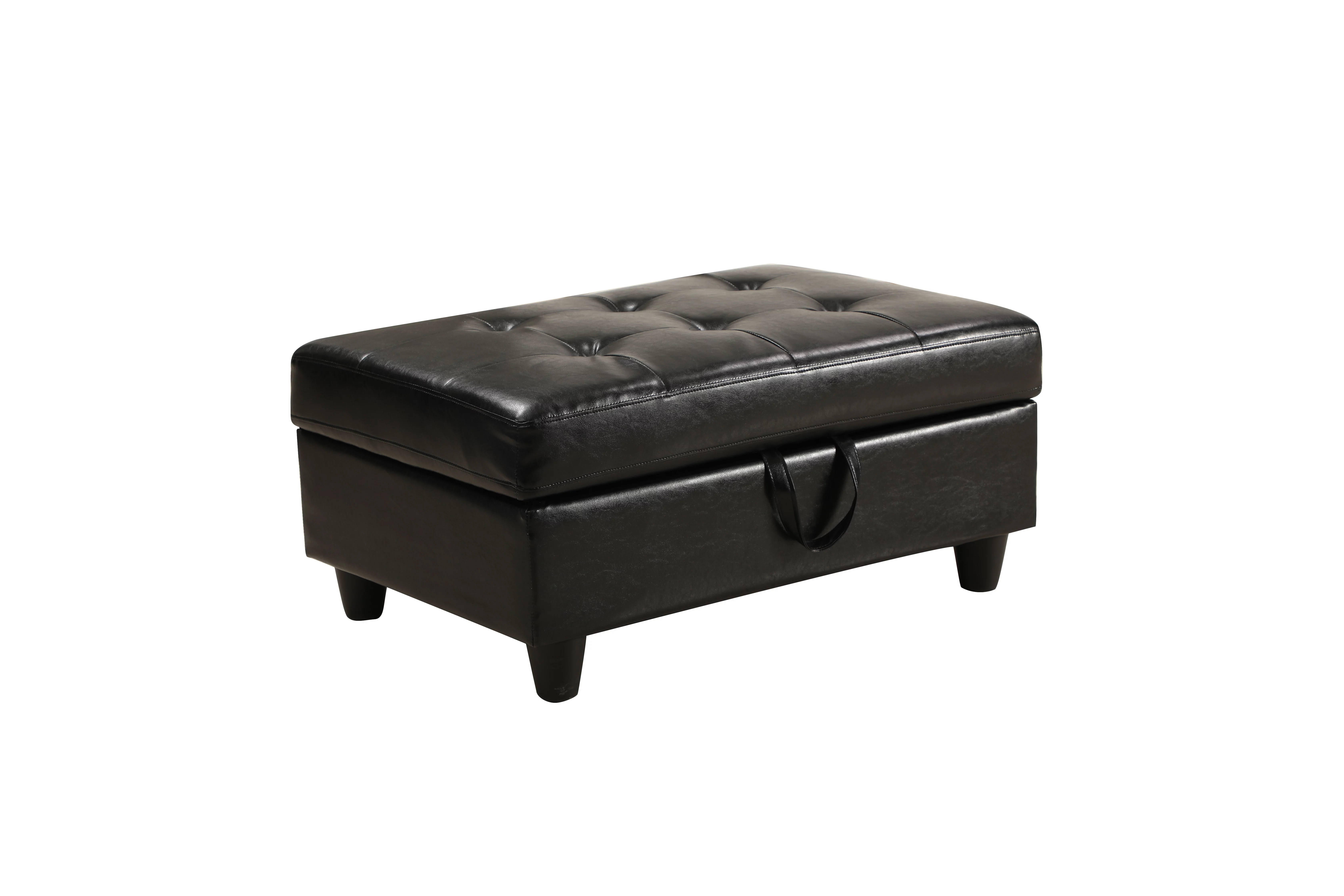 Sectional 3 PC set Black Faux Leather Right -Facing Chaise with Storage Ottoman