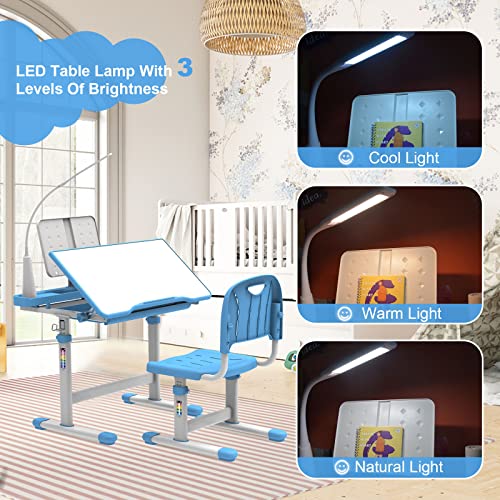 BELANITAS Kids Desk and Chair Set 5-8 Year Old, Desk for Kids Room 8-12, Height-Adjustable Children Desk with 40-Degree Tilted Desktop