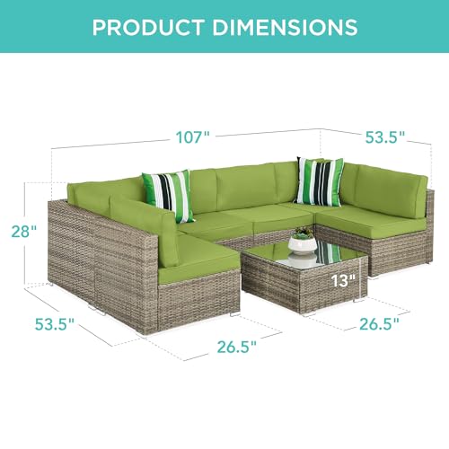 Best Choice Products 7-Piece Modular Outdoor Sectional Wicker Patio Conversation Set w/ 2 Pillows, Coffee Table, Cover Included - Gray/Navy