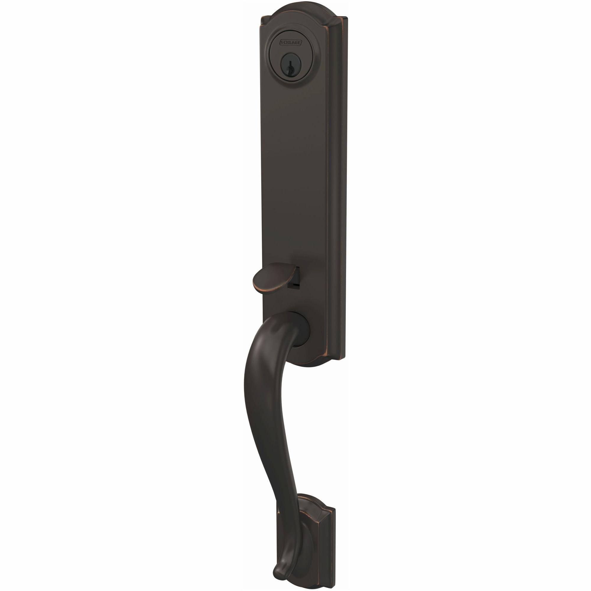 Schlage FCT58-CAM Custom Camelot Keyed Entry Single Cylinder Half Plate Handleset - Aged Bronze