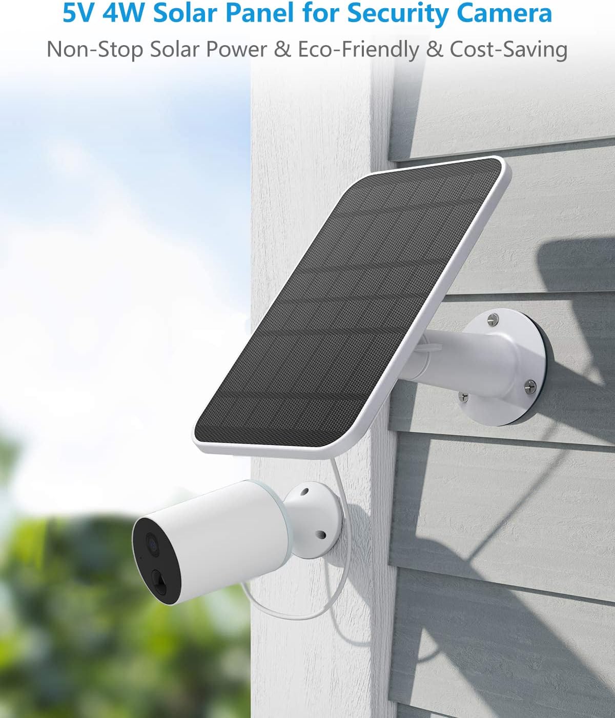 Solar Panels for Wireless Outdoor Security Camera, 5V 4W Waterproof Solar Panel Kit for Rechargeable Battery Surveillance Cam