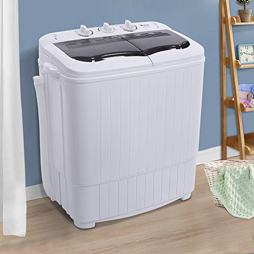 Big Capacity Compact Twin Tub Portable Mini Washing Machine 14.3lbs/16.5lbs Capacity, Built-in Drain Pump/Washer and Spin Dryer Combo,Semi-Automatic