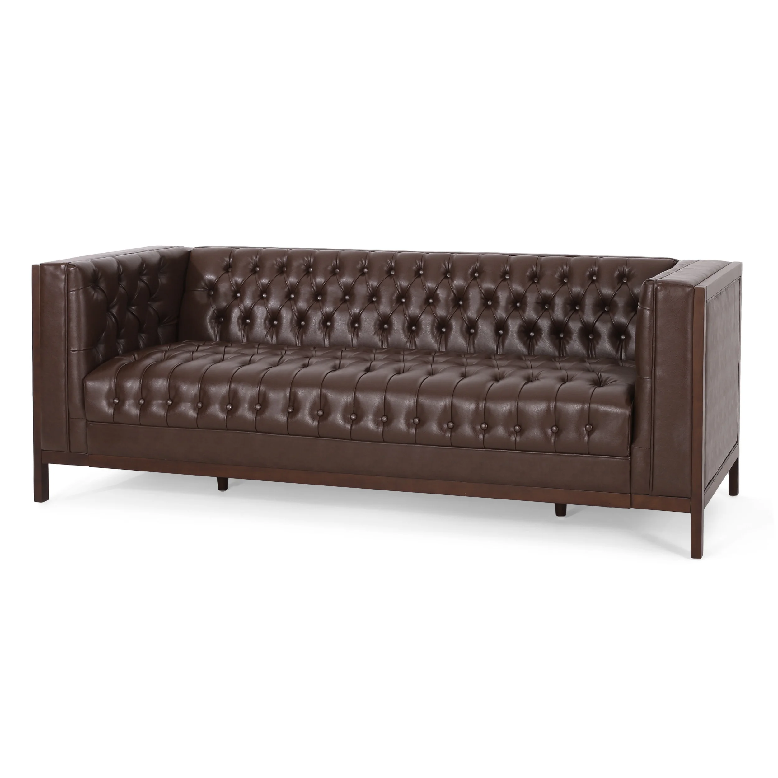 Noble House Tamarisk Sofa, Dark Brown and Espresso Faux Leather