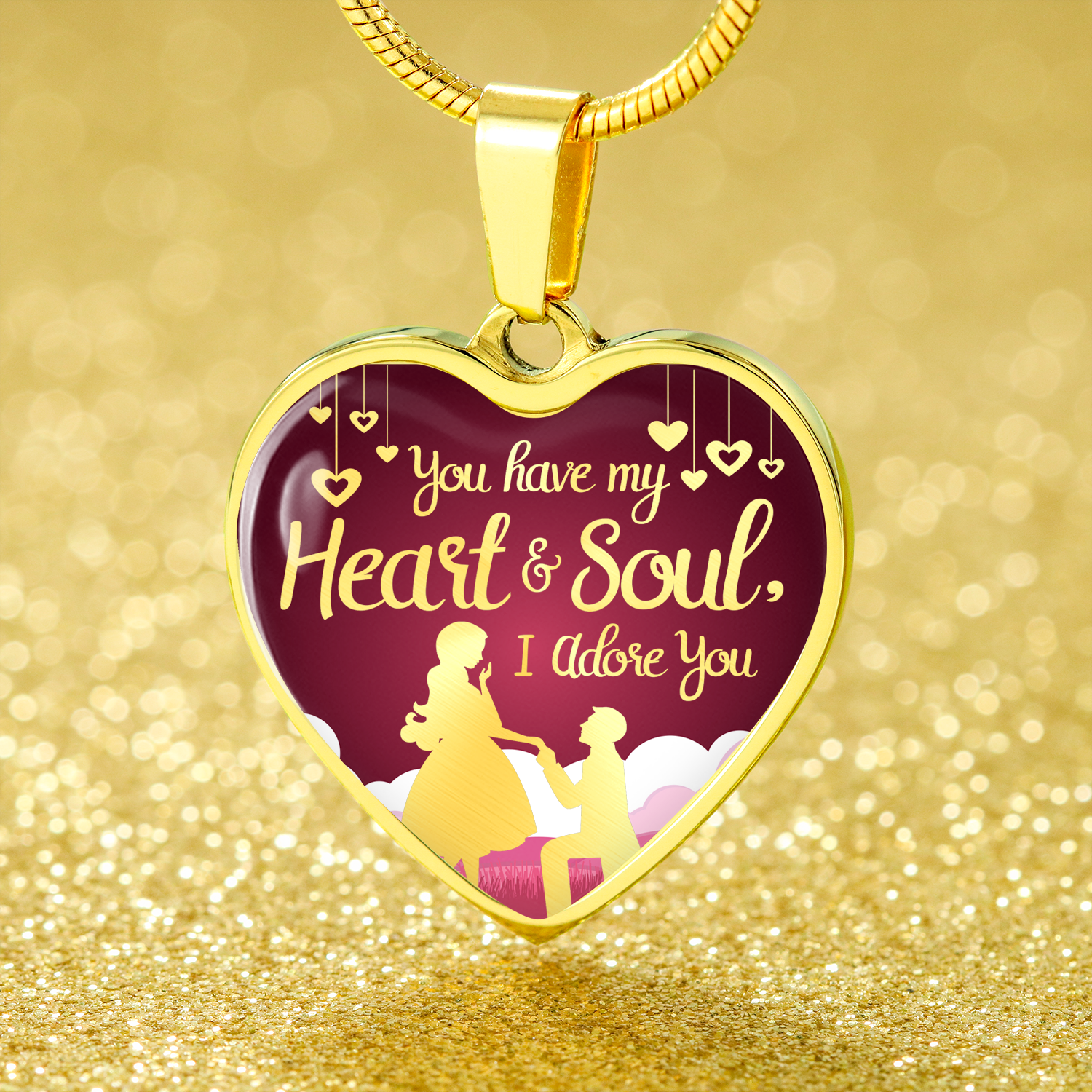 You Have My Heart and Soul I Adore You Necklace Stainless Steel or 18k Gold Heart Pendant 18-22"''