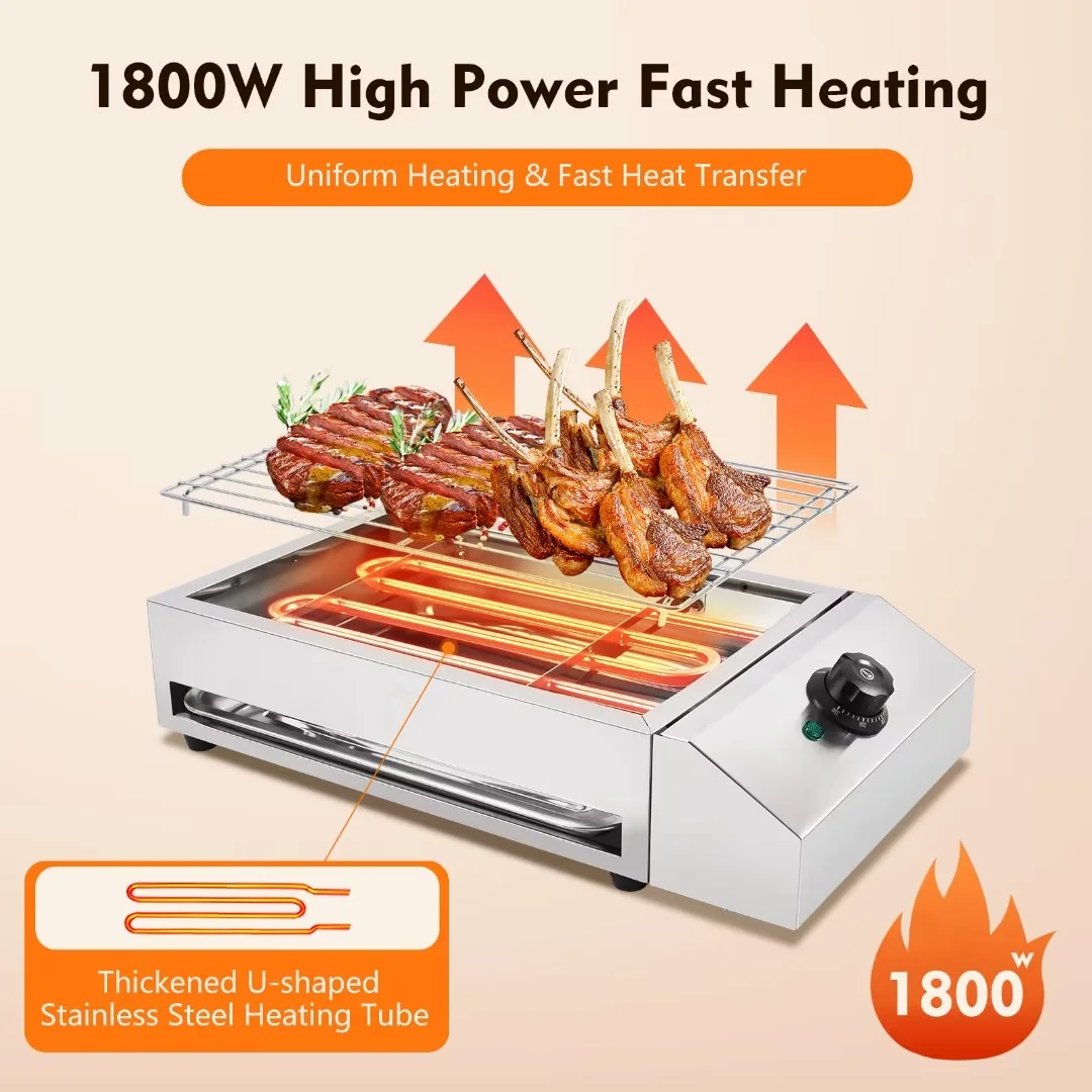 TFCFL Portable Electric Grill Stainless Steel Barbecue BBQ Cooking Griddle Smokeless