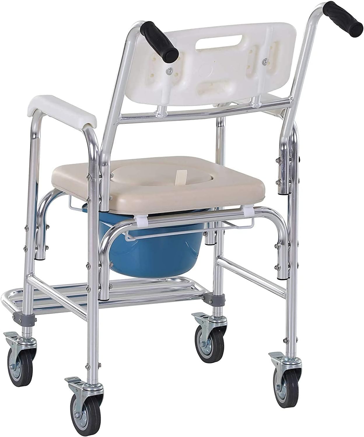 KOHARA Commode Chair,Toilet Chair Wheeled Commode,Wheeled Chair with Round Bowl and Footrests,Portable Bathroom Chair,Mobile Commode