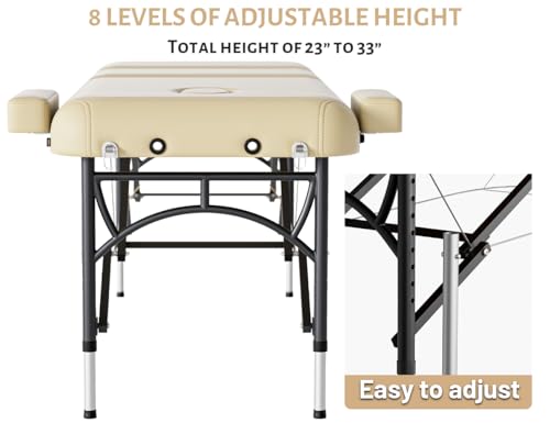 Professional Massage Table Portable 3 Fold Premium Memory Foam Aluminium Leg Hold Up to 1100LBS 8 Heights Adjustable with Carrying Bag Black