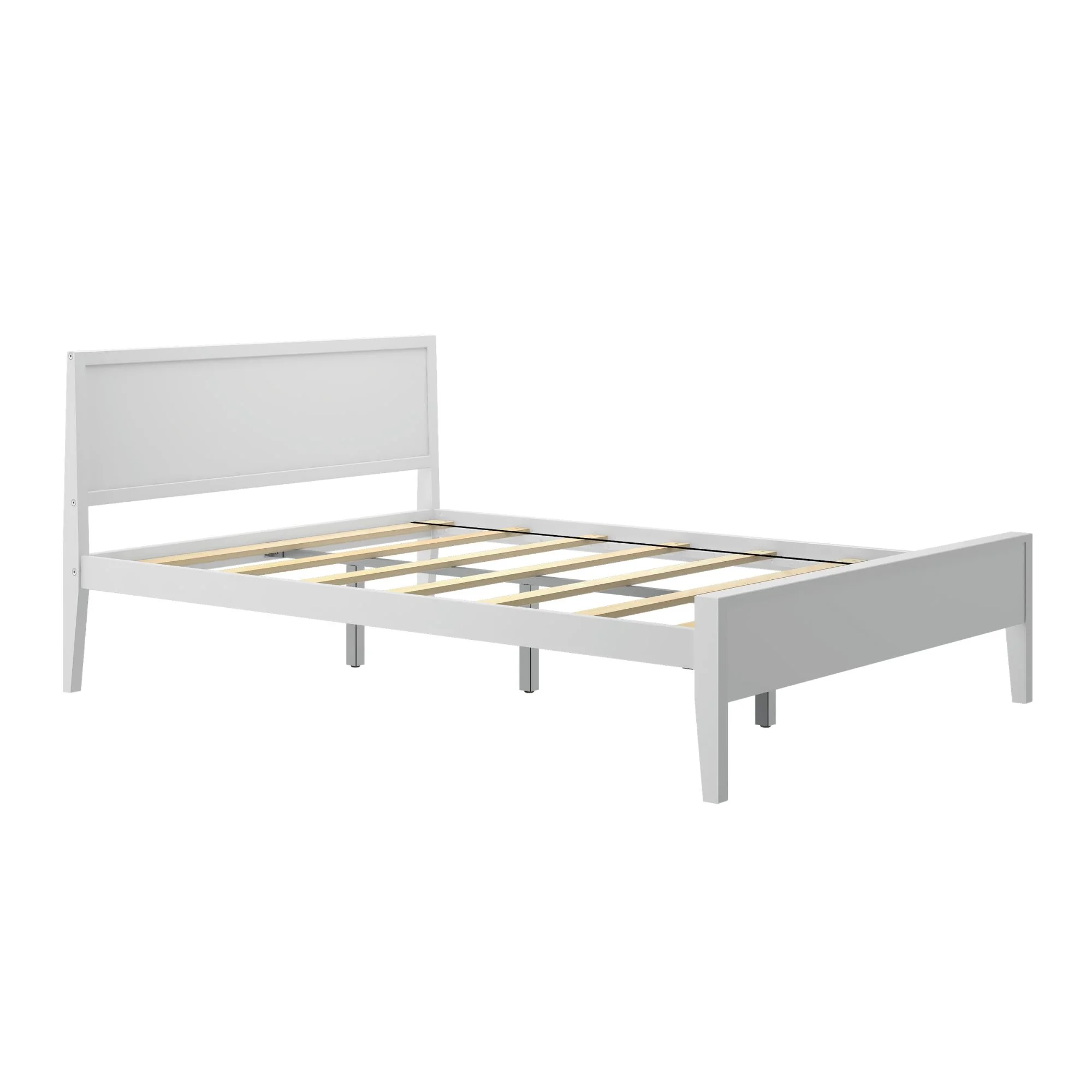 Plank+Beam Solid Wood Queen Bed Frame with Headboard, Modern Platform Bed for Adults, White
