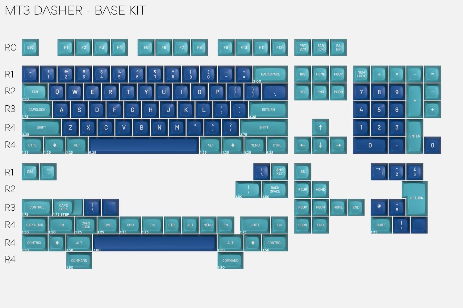 Drop MT3 Dasher Keycap Set - Base Kit in Blue