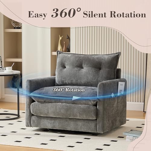360 Swivel Accent Barrel Chair with Storage Ottoman & Headrest