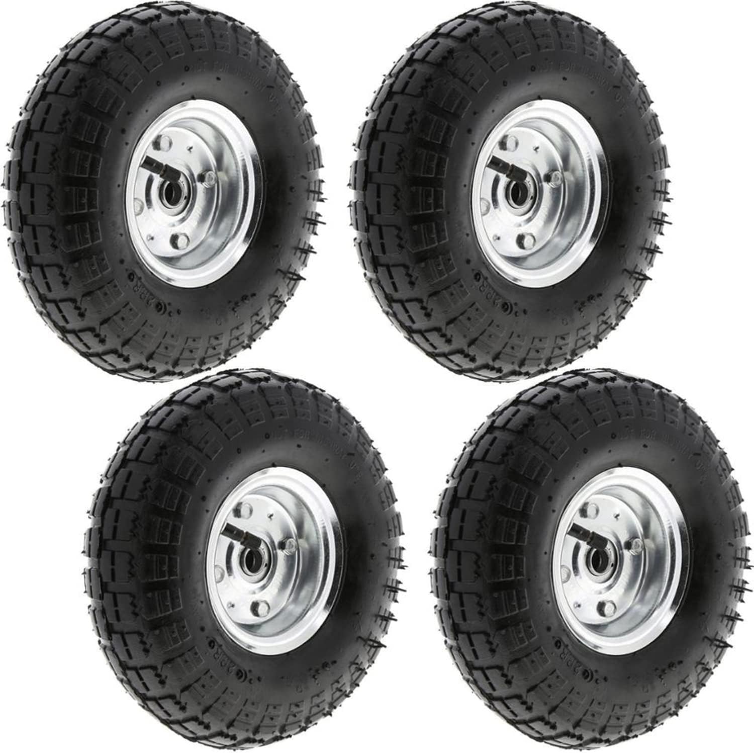 Bimiti 4 Pack 10 Pneumatic Air Filled Heavy-Duty Wheels Tires with 5/8 Center Bearing All Purpose Utility Air Tires Wheels Pneumatic Rubber Tyre