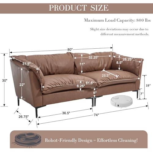 CIMOTA 80'' Faux Leather Loveseat Sofa for Living Room, Modern 2 Seater Small Cloud Couch for Bedroom/Small Space/Apartment