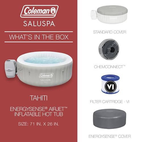 Bestway Coleman Palm Springs 4 to 6 Person EnergySense Smart AirJet Plus Inflatable Hot Tub Outdoor Spa with 140 AirJets and Insulated Cover