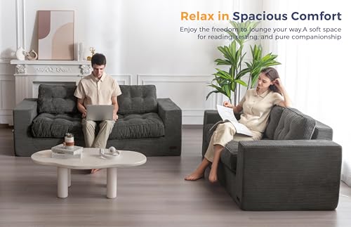 MAXYOYO 3 Seater Couch for Living Room, Boneless Couch with Tufted Cushion & Backrest, Upholstered Floor Sofa with Armrests, Sofa in A Box