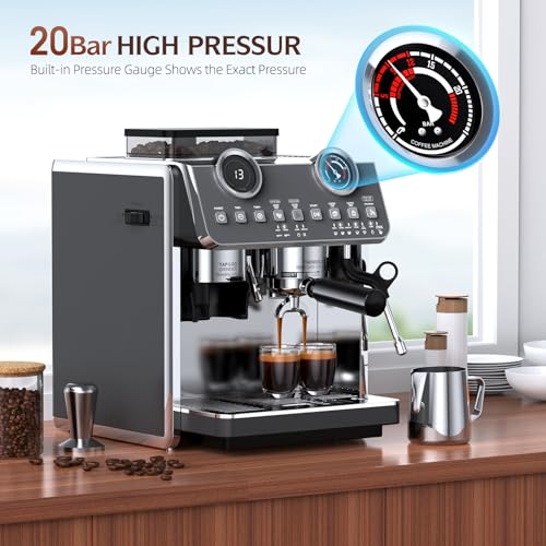 Espresso Machine with Grinder, 20 Bar Pressure Professional Espresso Maker with 30 Grinding Settings, 58mm Portafilte