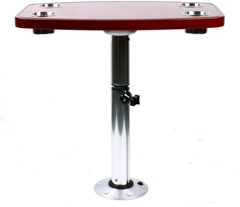Boat Table, Caravan Motorhome Marine Boat Varnished Oak Table W/4 Cup Holders Adjustable Table Pedestal Stand Base 22-28